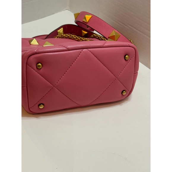 VALENTINO GARAVANI NAPPA SMALL ROMAN STUD THE HANDLE BAG FLAMINGO PINK - Picture 12 of 14